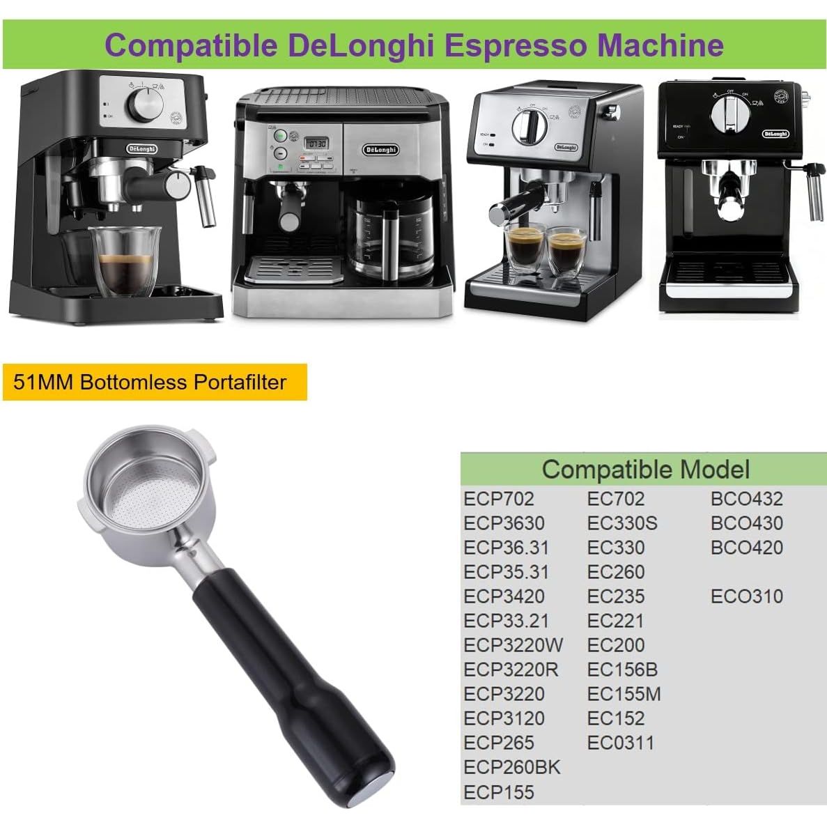 Stainless Steel bottomless Non Pressurized Portafilter for Delonghi Ma