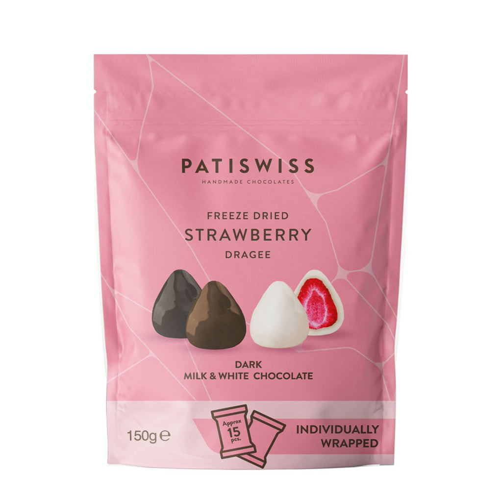 Patiswiss Milk,Dark, & White Chocolate Straweberry Dragee Share Bag - 150g