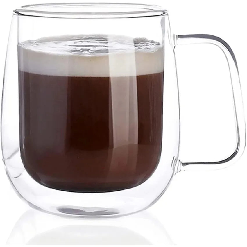 High borosilicate Double wall glass cup -  Latte with square handle (250ml)