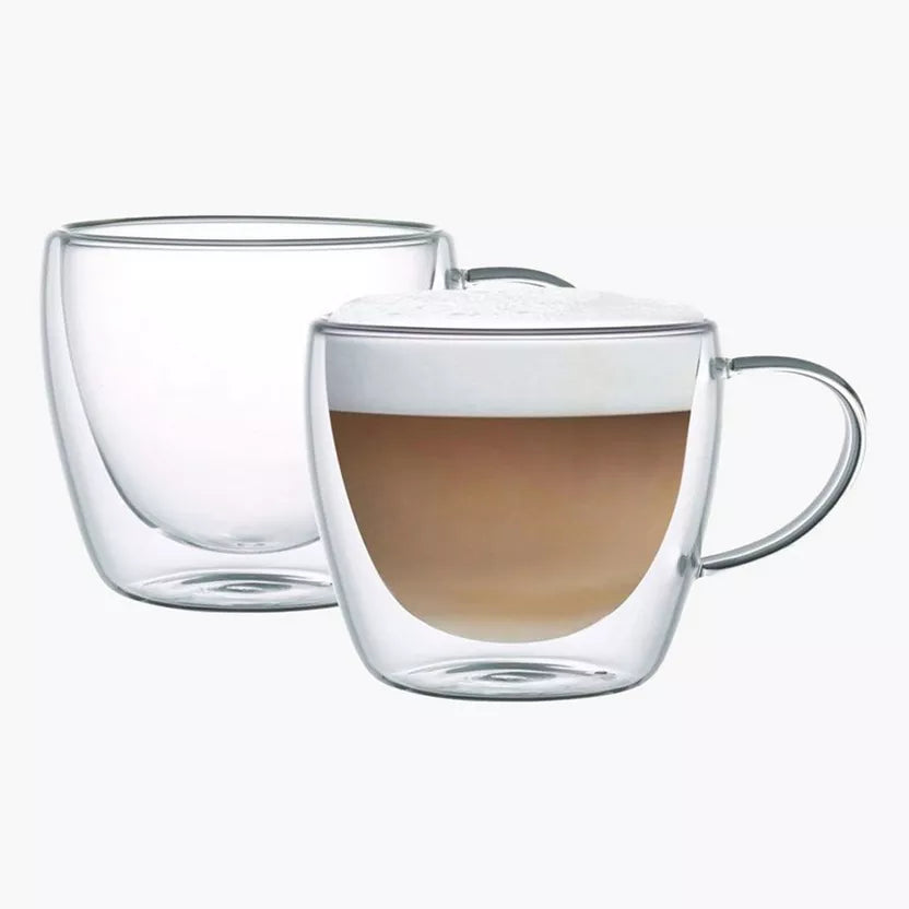 Double wall glass Coffee Cup with handle, Cappuccino size - 250ml
