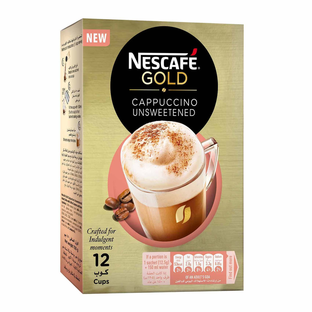 Nescafe Gold Cappuccino  Unsweetened Taste Instant Coffee (12 mugs)