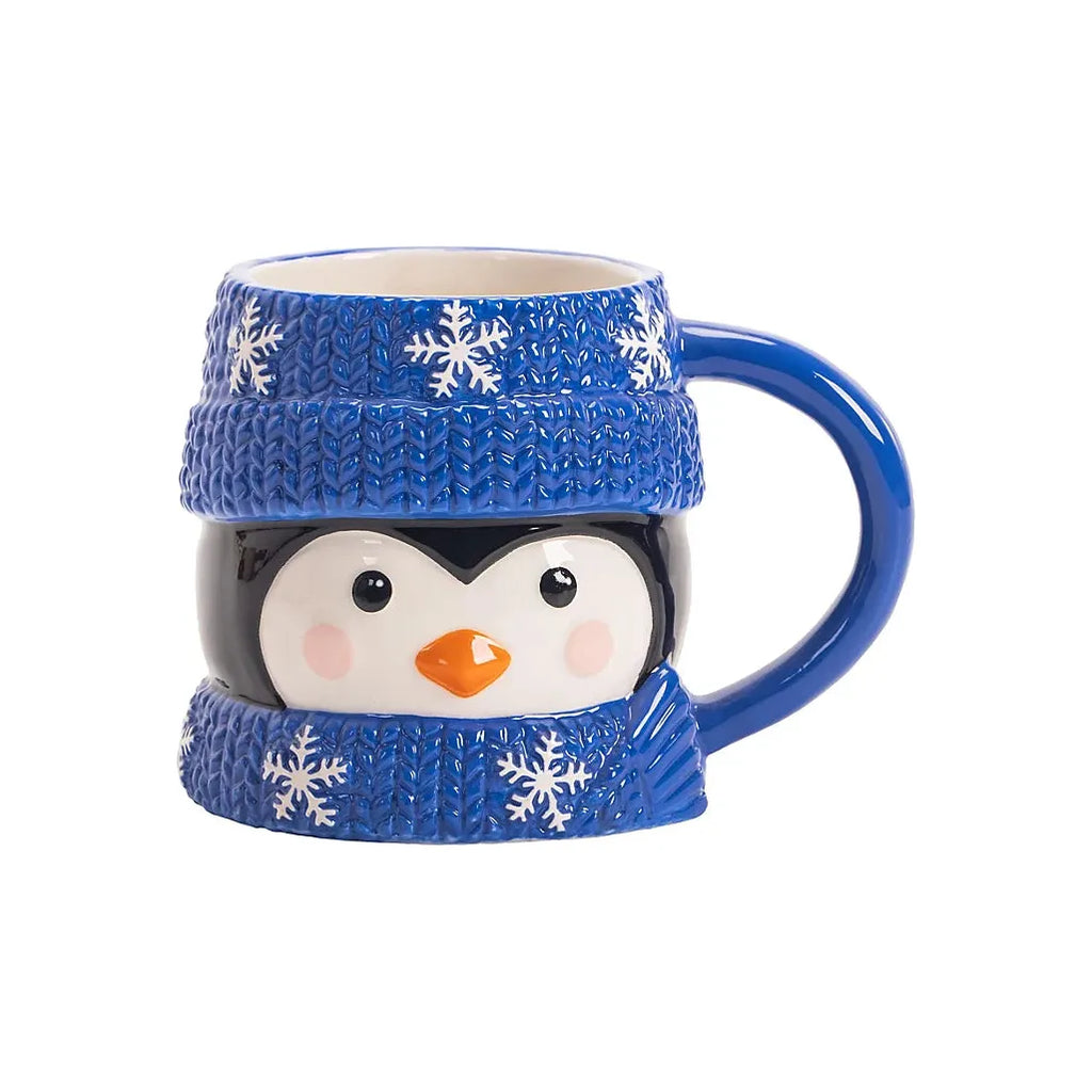 Blue & White Penguin-Shaped Mug