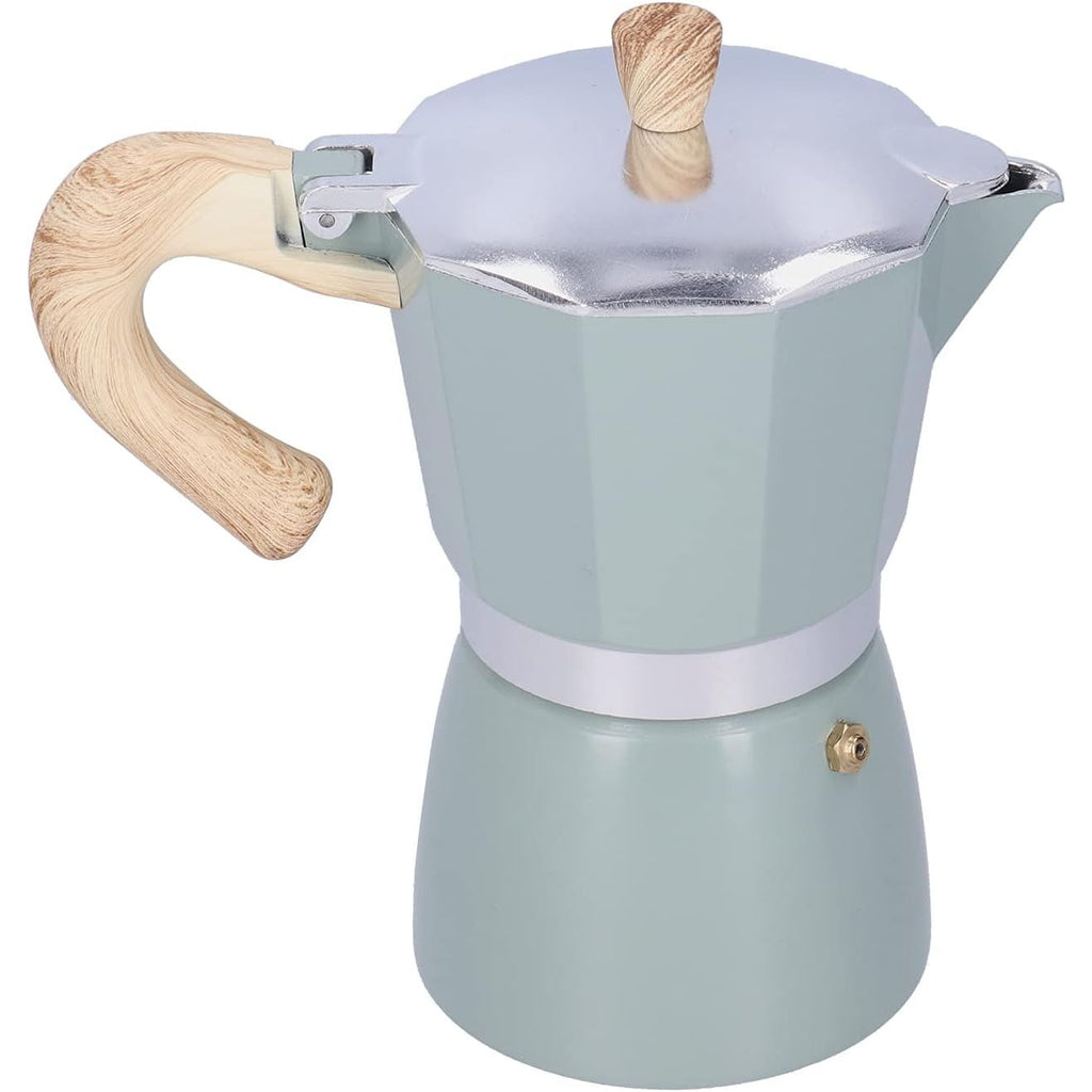 Moka pot Coffee Maker, Lake Teal Color, with Wooden style handle, Aluminium - 3 Cup