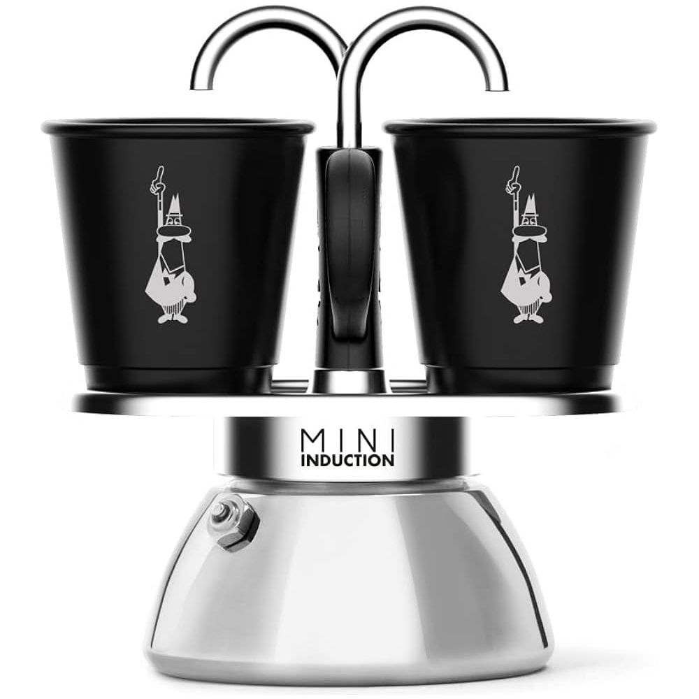 Bialetti Mini Express Induction Coffee Maker, Aluminium, Black, 2 Cups Included