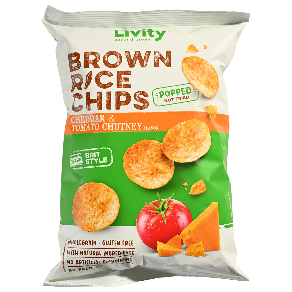 Livity Brown Rice Chips cheddar & tomato chutney -60 g