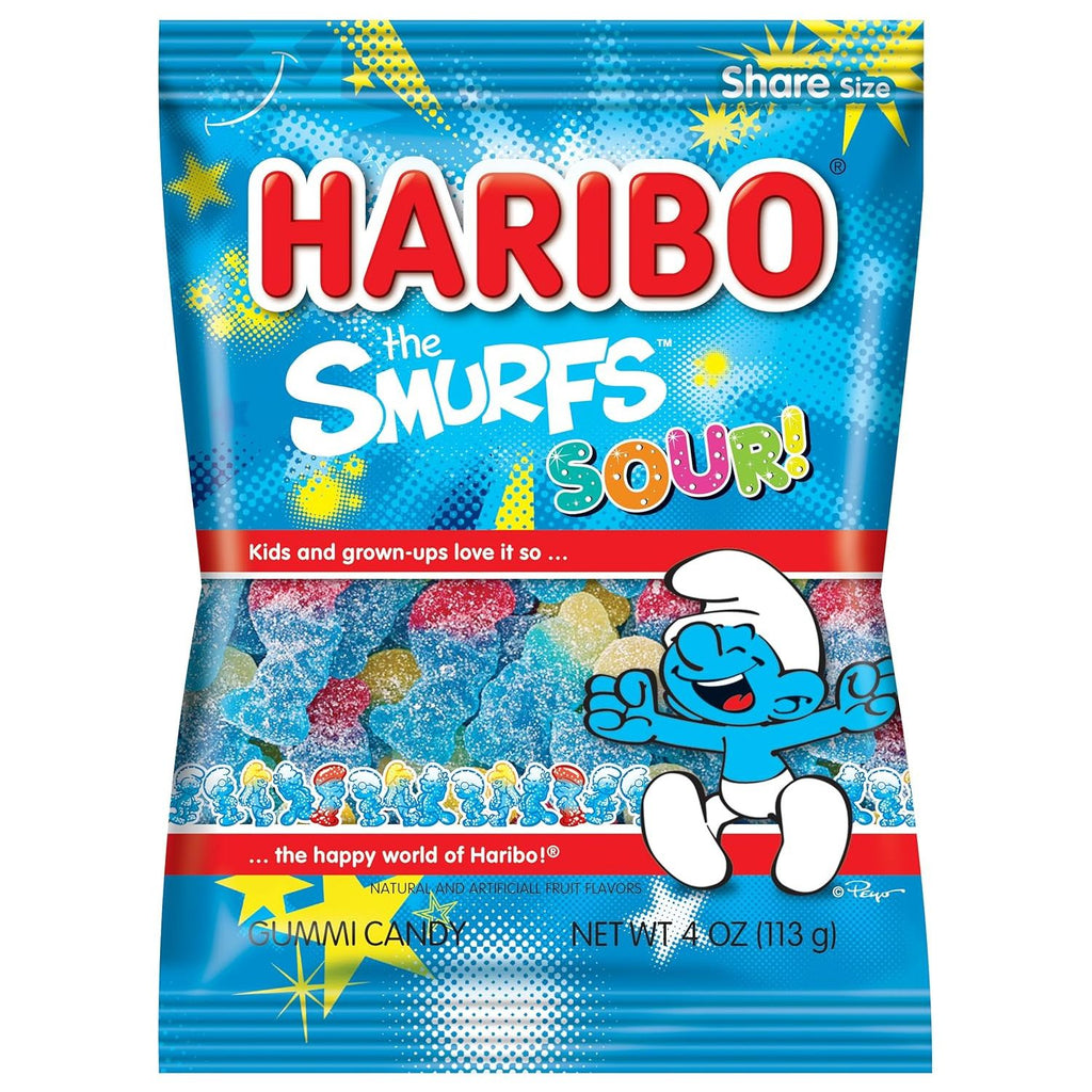 Haribo Gummi Candy, Sour Smurfs Pouch - 175g