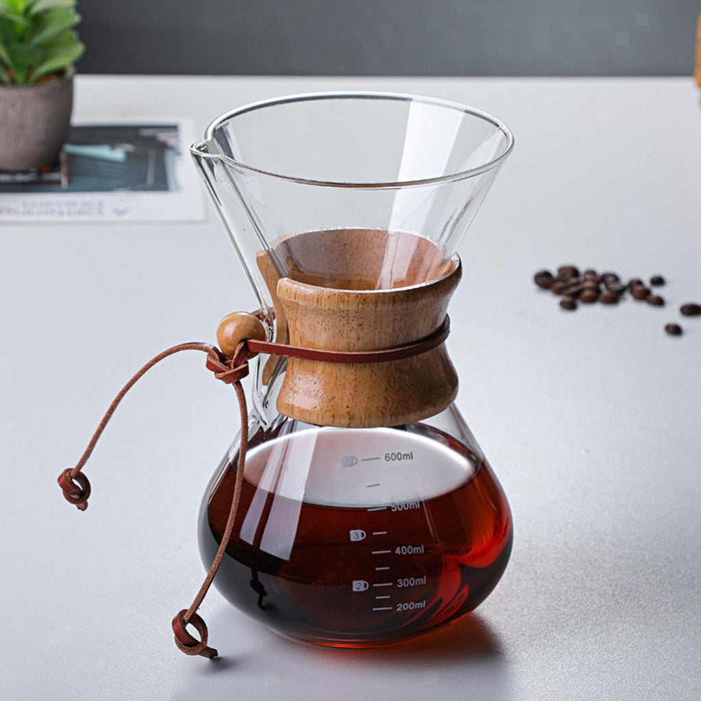 Glass Pour Over Coffee Maker with wooden handle -600ml