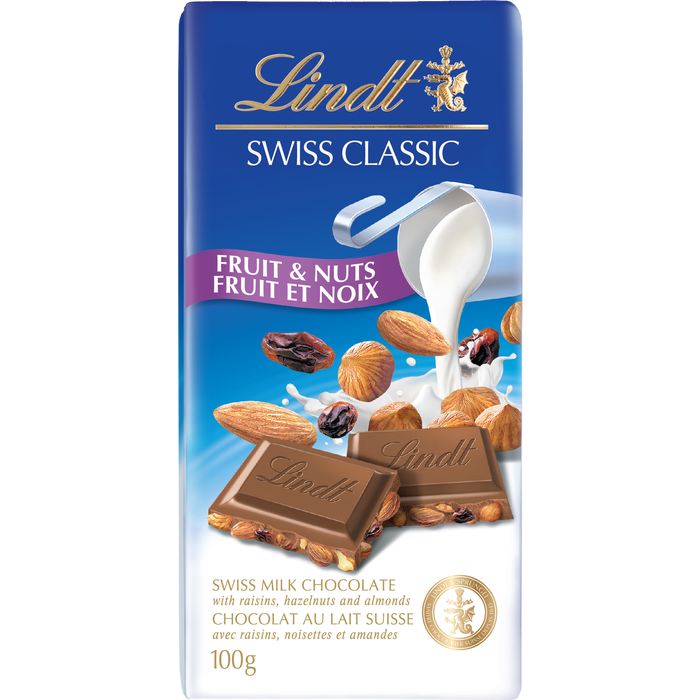 Lindt SWISS CLASSIC Fruit & Nut Milk Chocolate Bar - 100g