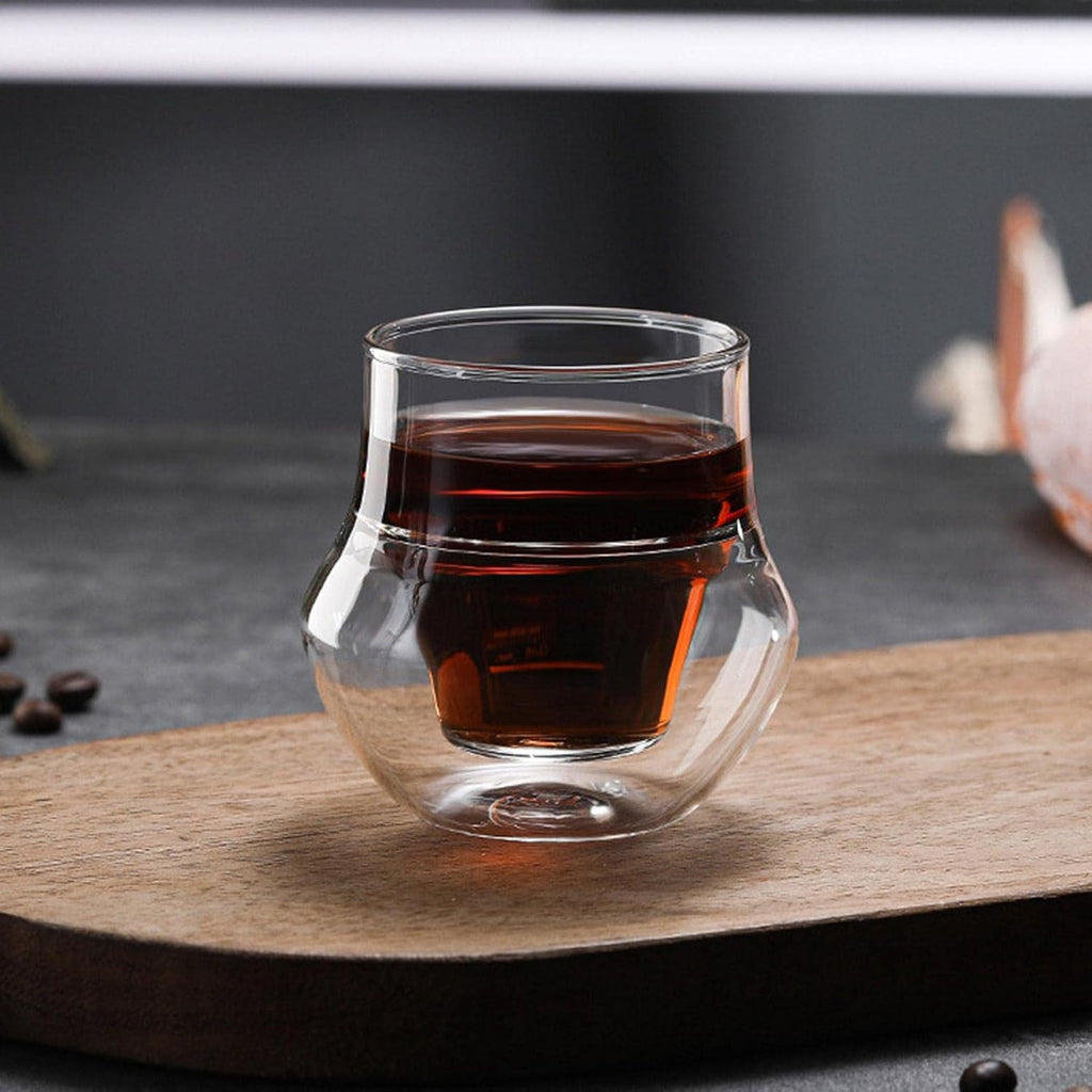 Double wall glass cup with handle, Espresso size, wide base - 120ml