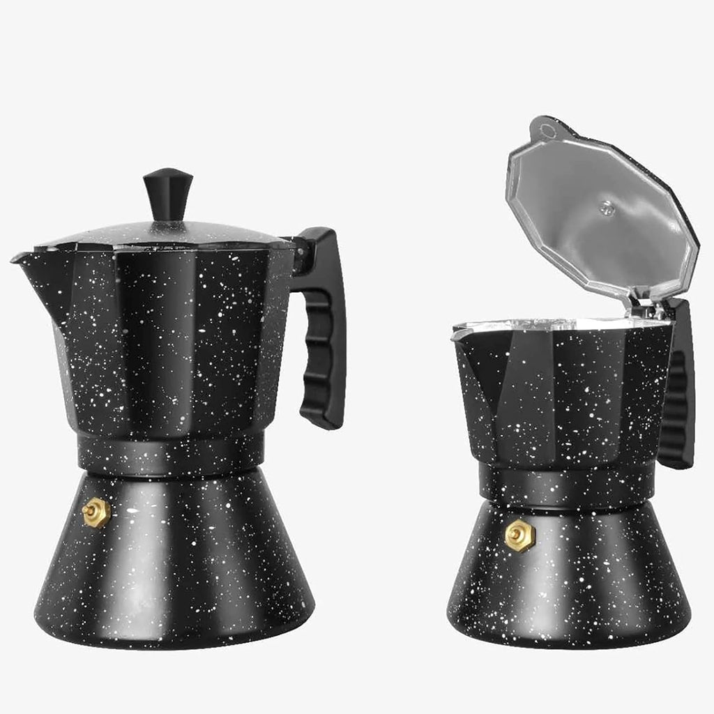 Moka pot Coffee Maker,  Marble Paint Black,Induction Bottom, Aluminium - 3 Cup
