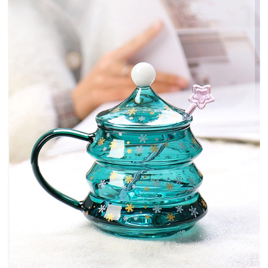 Winter Theme Green Glass Tea Pot, Heat Resistant with Glass Infuser TP05 - 400ml