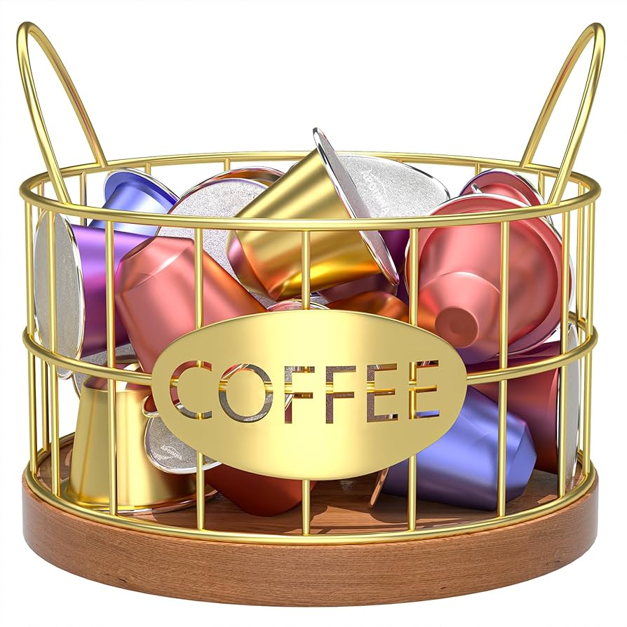 Coffee Capsule Organizer, Wooden Base ELH303 - Gold