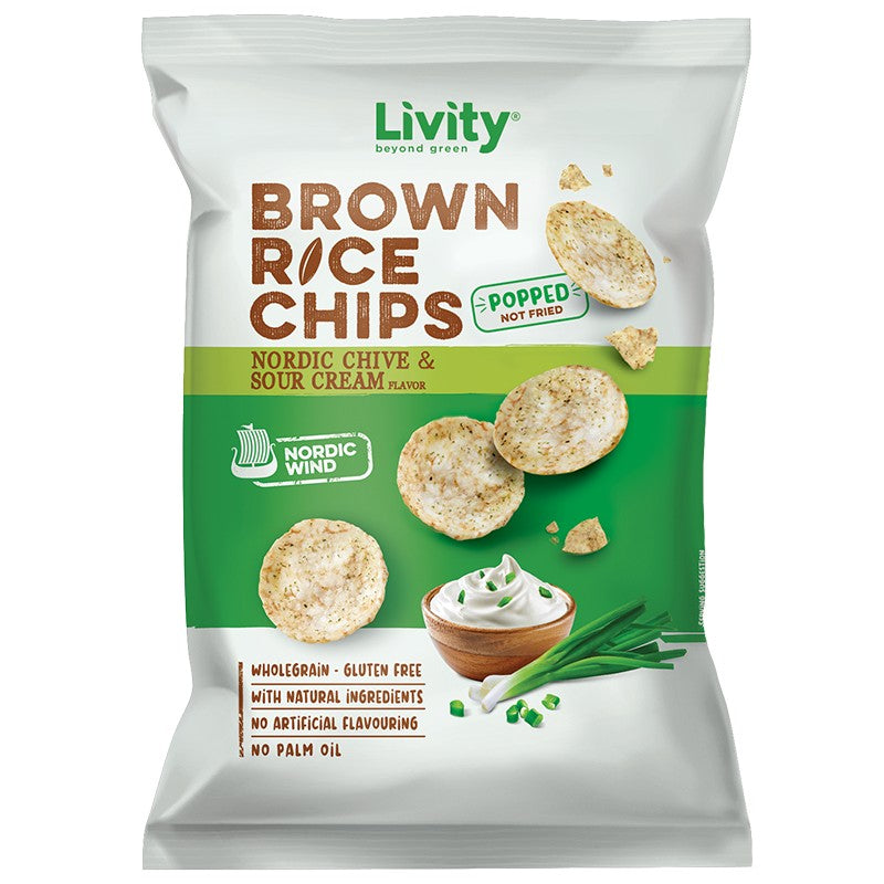 Livity Brown Rice Chips  Sour Cream and Nordic Chive -60 g