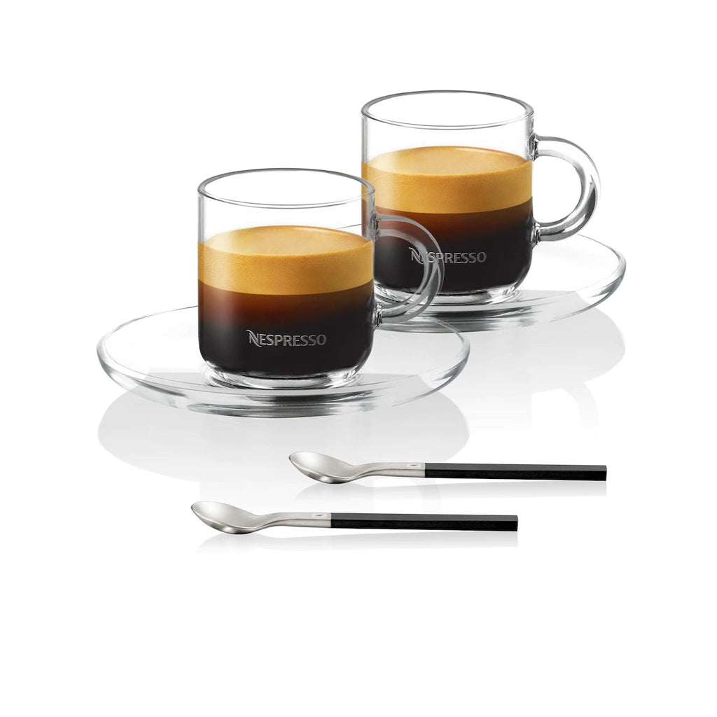 Nespresso Vertuo Double Espersso cups with saucers and spoons - Set of 2