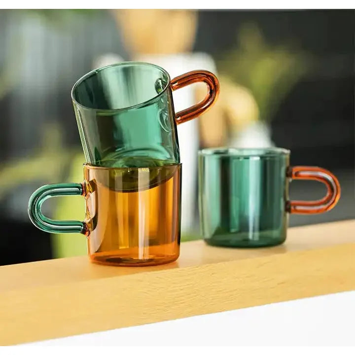Colorful Glass Cup with Round handle - 300ml