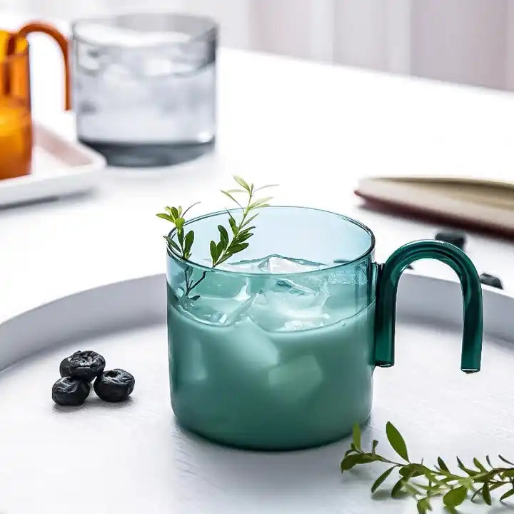 Creative Colorful Glass Cup with handle - 300ml