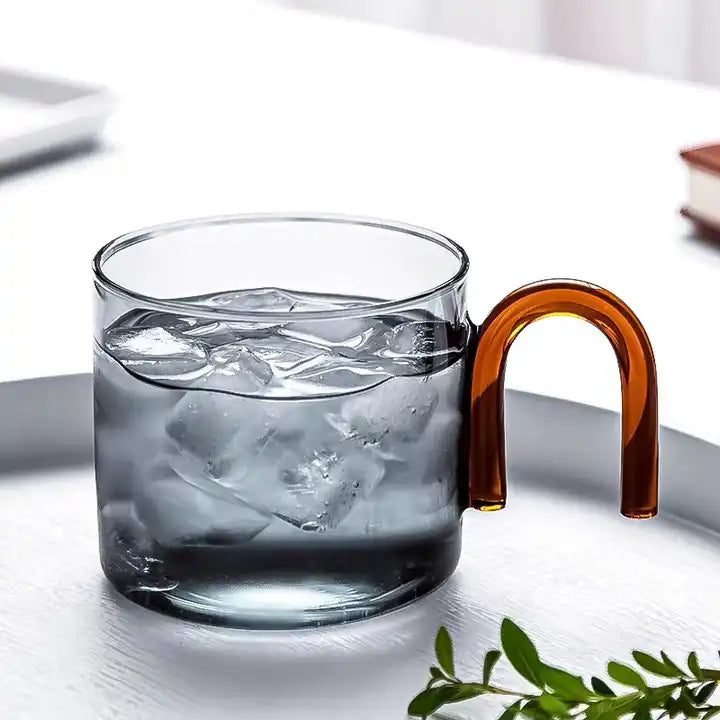 Creative Colorful Glass Cup with handle - 300ml