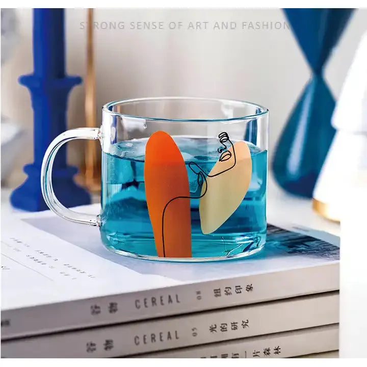 Creative Face Printed Glass Coffee Cup - 400ml
