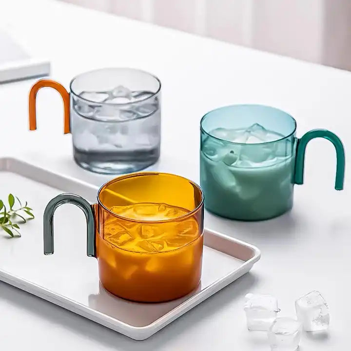 Creative Colorful Glass Cup with handle - 300ml