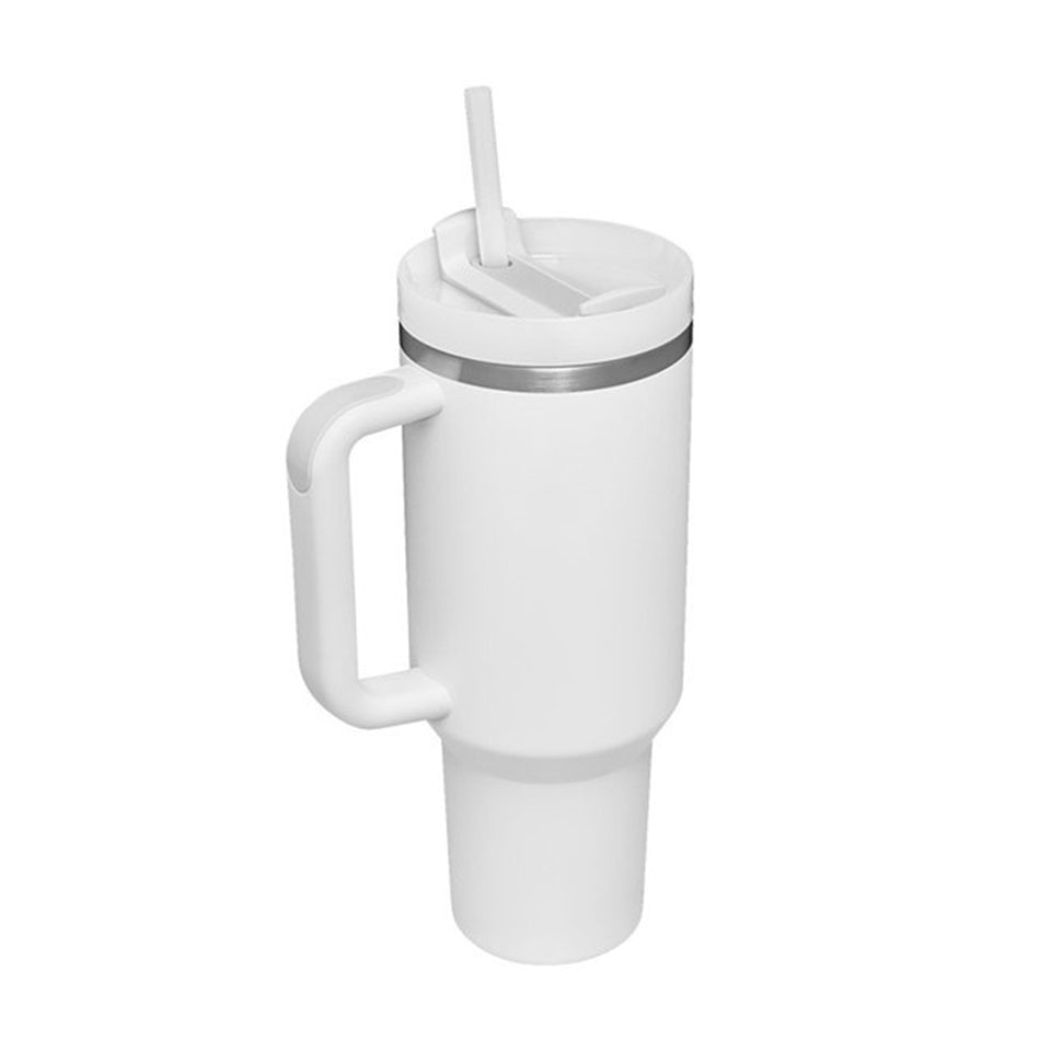 Tumbler with Handle and Lid, Stainless Steel Vacuum Insulated: 30oz - Frost White