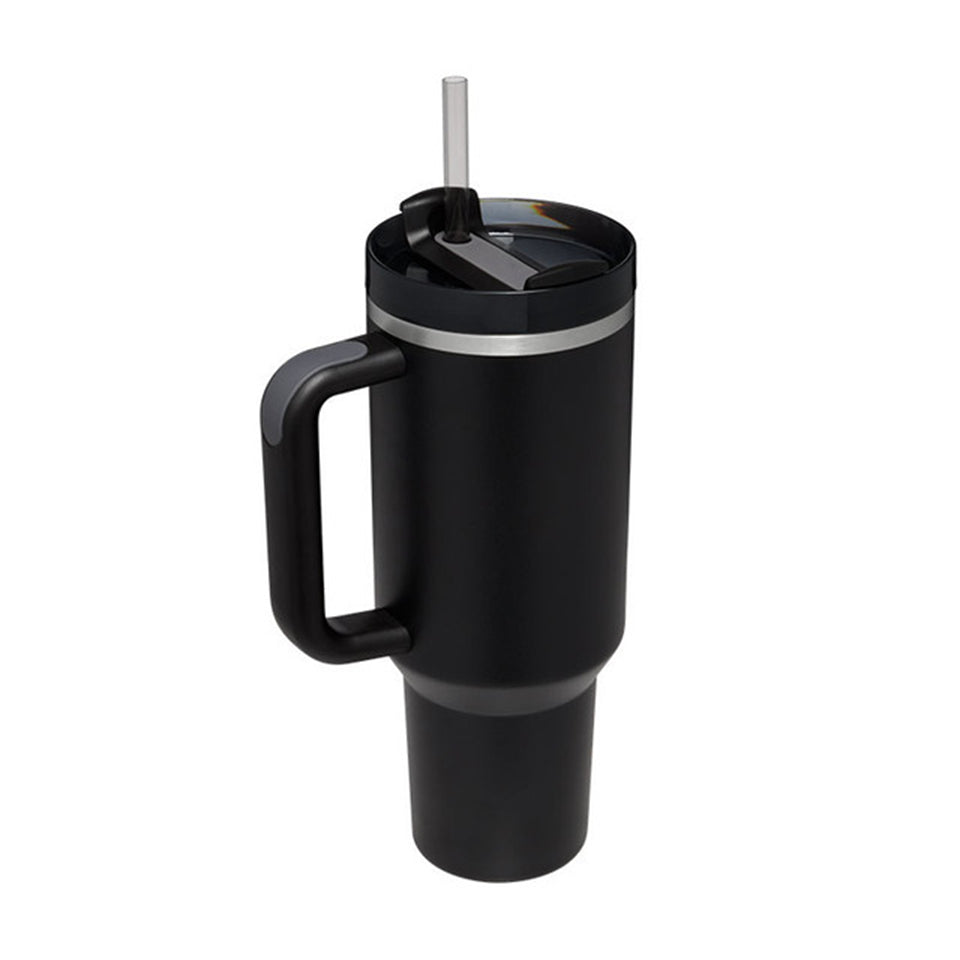 Tumbler with Handle and Lid, Stainless Steel Vacuum Insulated: 30oz - Black