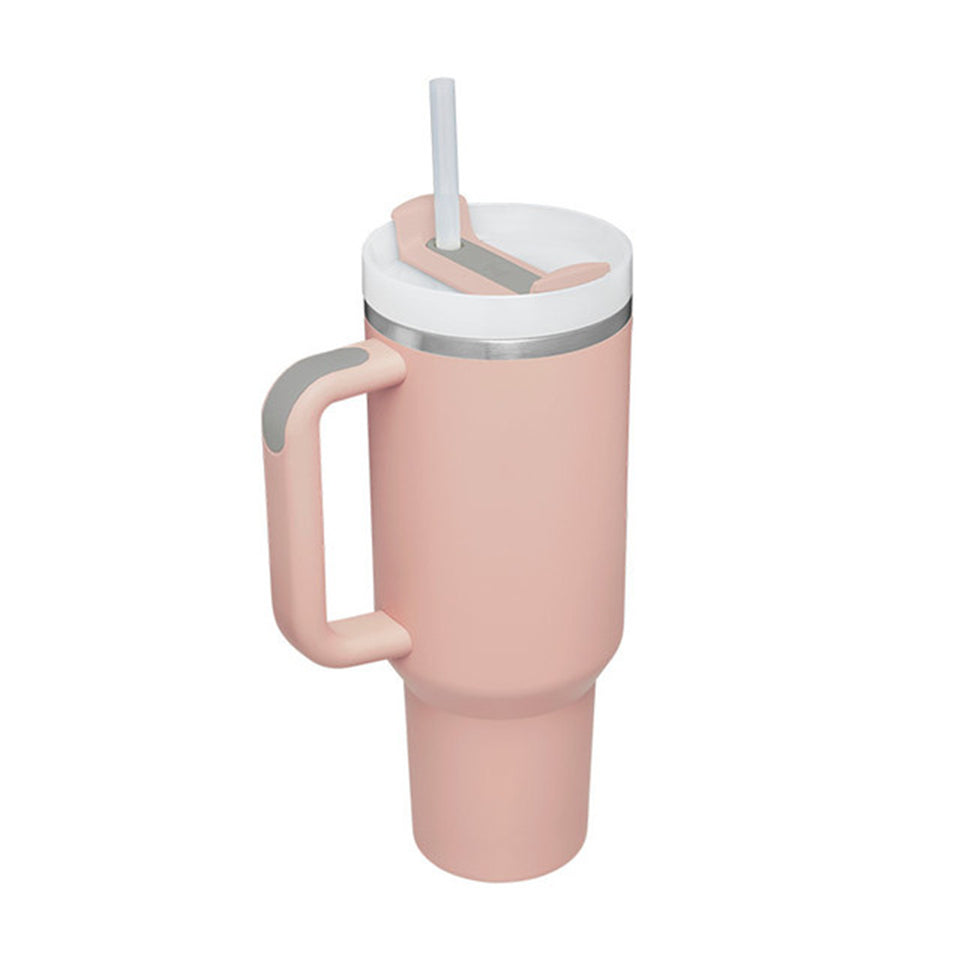 Tumbler with Handle and Lid, Stainless Steel Vacuum Insulated: 30oz - Blossom Pink