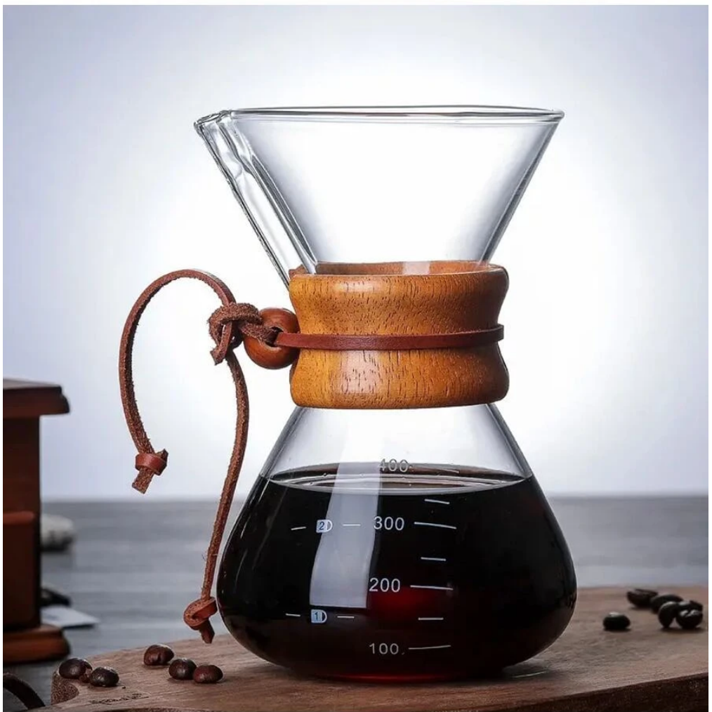 Glass Pour Over Coffee Maker with wooden handle - 400ml