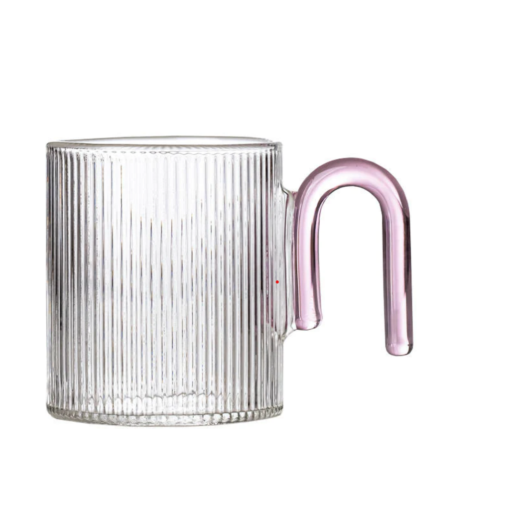 Stylish Ribbed Glass Cup with Colored Handle - 320ml