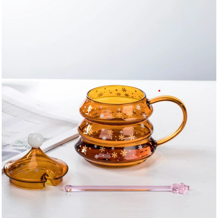 Winter Theme Orange Glass Tea Pot, Heat Resistant with Glass Infuser TP05 - 400ml