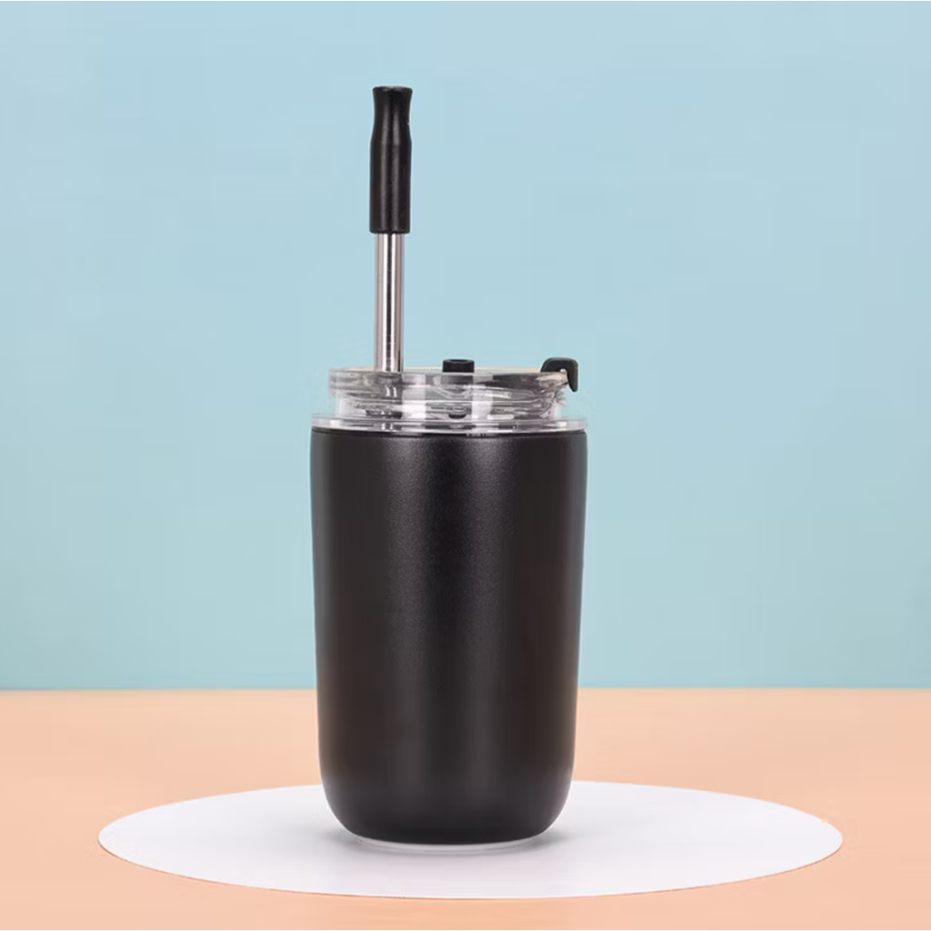 Insulated Coffee Tumbler with straw, Vacuum, Double wall, Stainless steel, Black - 280ml