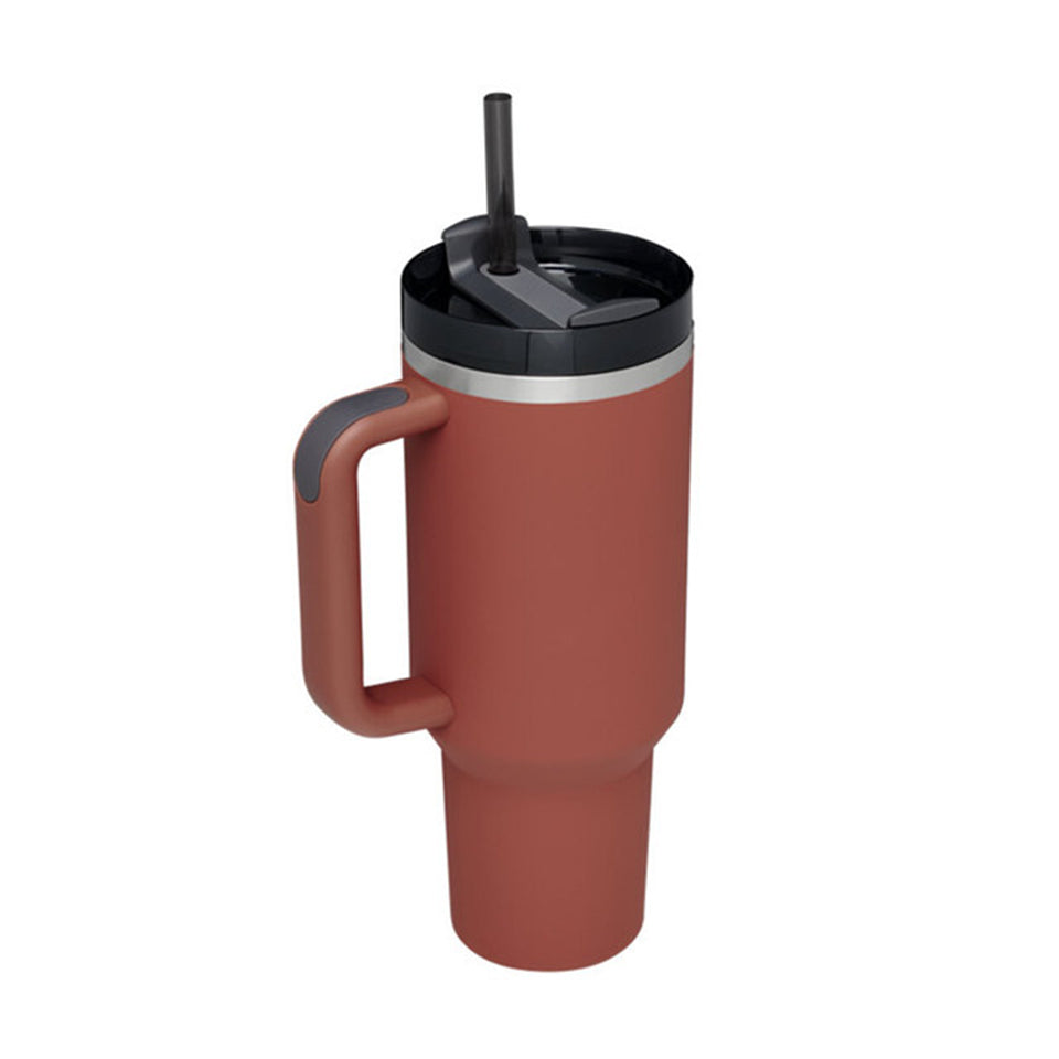 Tumbler with Handle and Lid, Stainless Steel Vacuum Insulated: 30oz - Red Rust