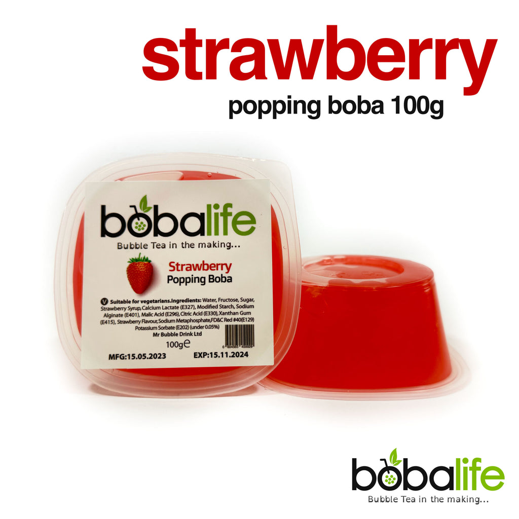 Bobalife Bubble Tea, Fruit Flavoured Popping Boba, Strawberry - 100g