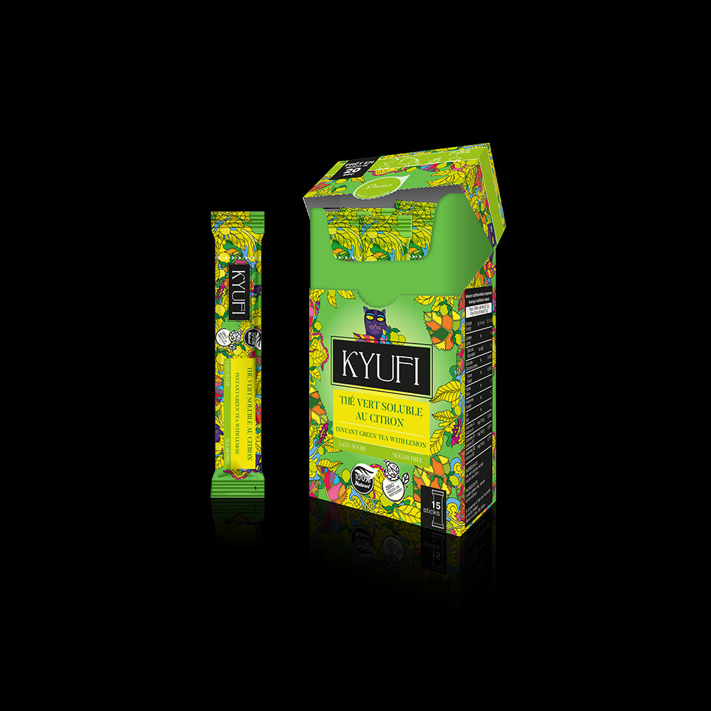KYUFI Instant green lemon tea and sugar free - 15 Sticks