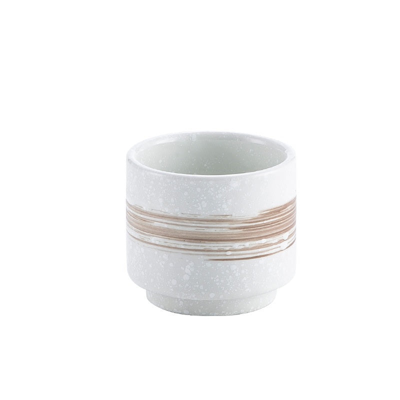 Ceramic Barista Coffee Cup, JS6: White & Brown - 200ml