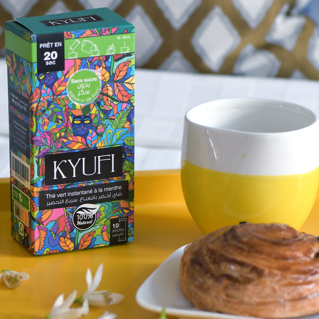 KYUFI Instant Green Tea with mint - Sugar Free - 15 Sticks