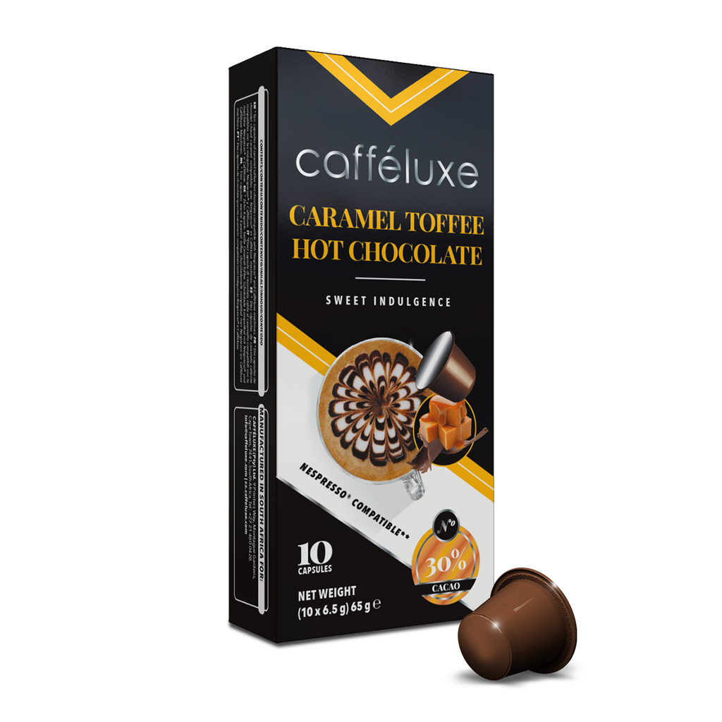Caffeluxe Signature Caramel Toffee Hot Chocolate - Nespresso Compatible (10 Capsule Pack)