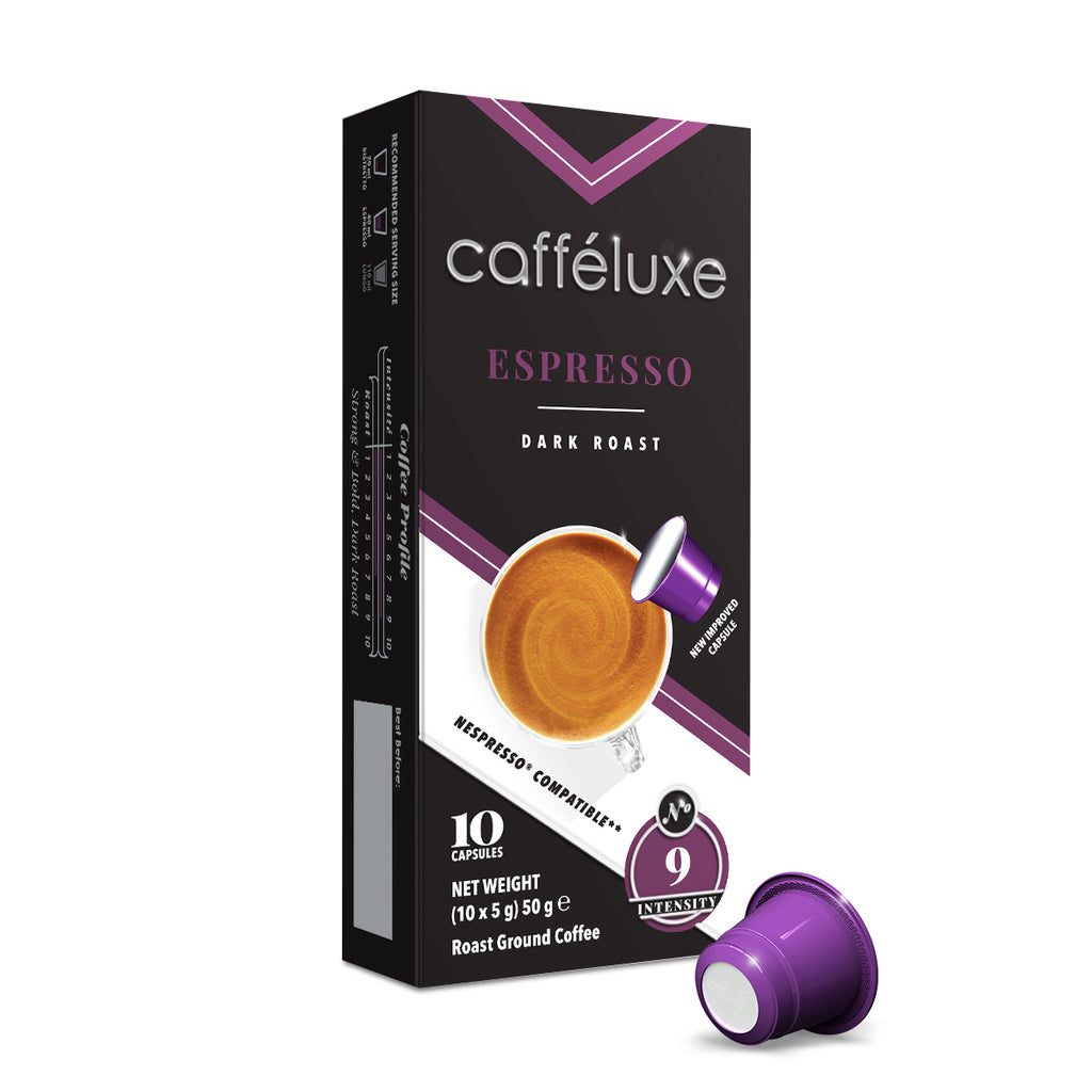 Caffeluxe Espresso Dark Roast - Nespresso Compatible (10 Capsule Pack)