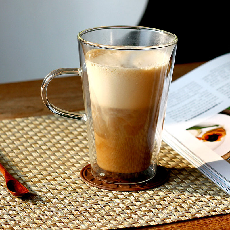 High borosilicate Double wall glass cup - Latte Mug with Handle (350ml)