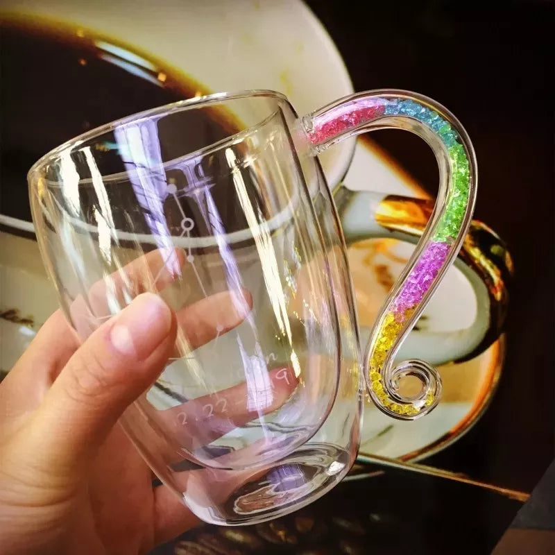 High borosilicate Double wall glass cup - Diamond handle (350ml)