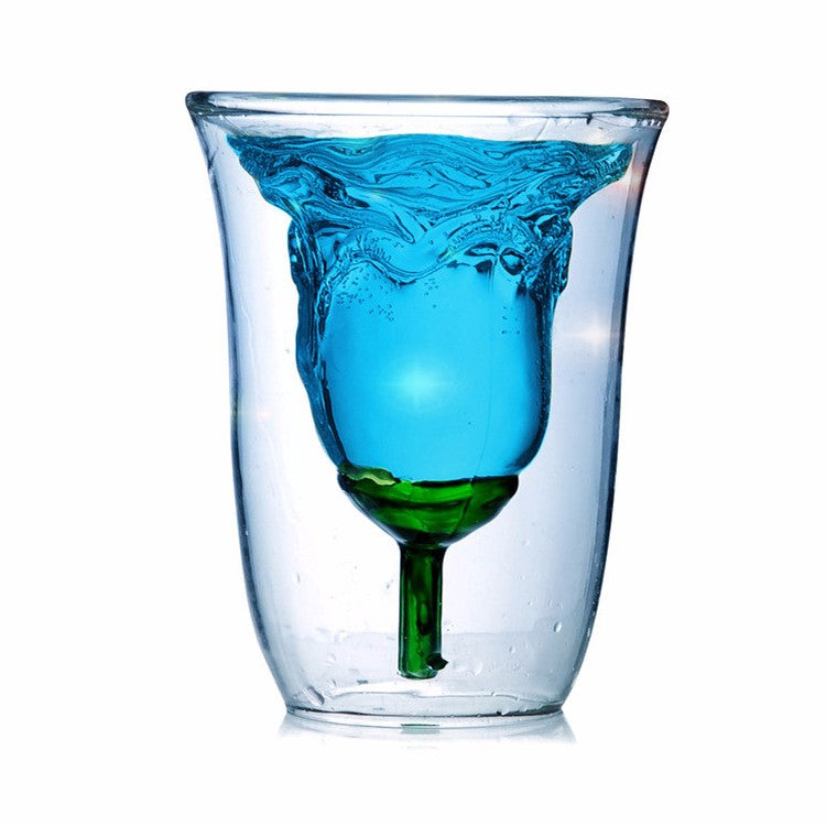 High borosilicate Double wall glass cup - Flower Shaped (180ml)