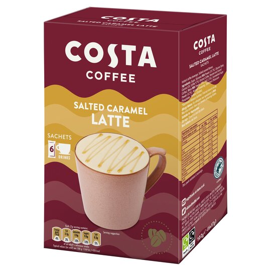 Costa Instant Coffee, Salted Caramel Latte - 6 Sachets