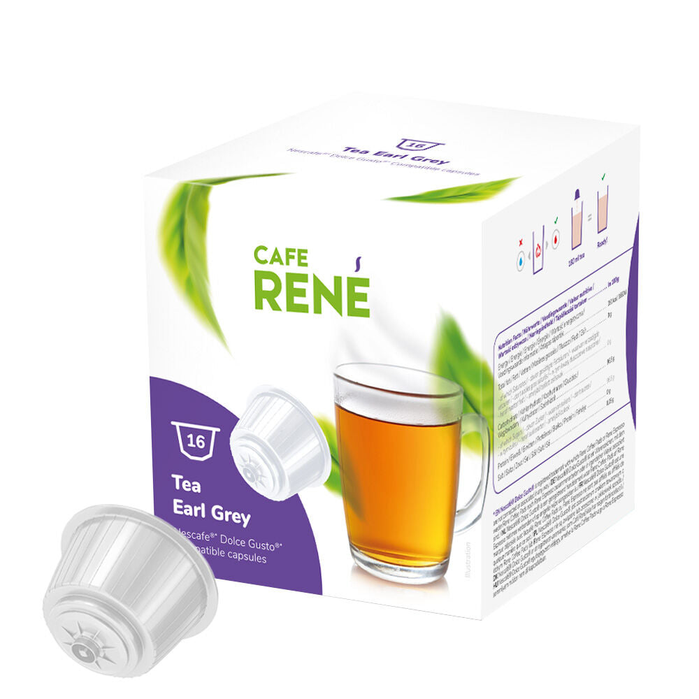 Earl Grey Tea - Cafe René - Dolce Gusto Compatible Capsules (16 Drinks)