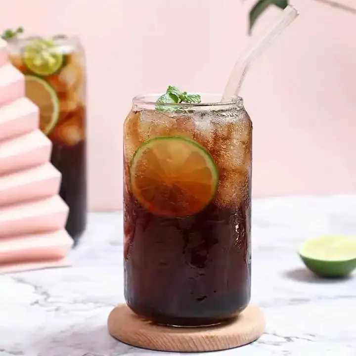 [1190] Can Shaped Glass Cup with Straw- 450ml