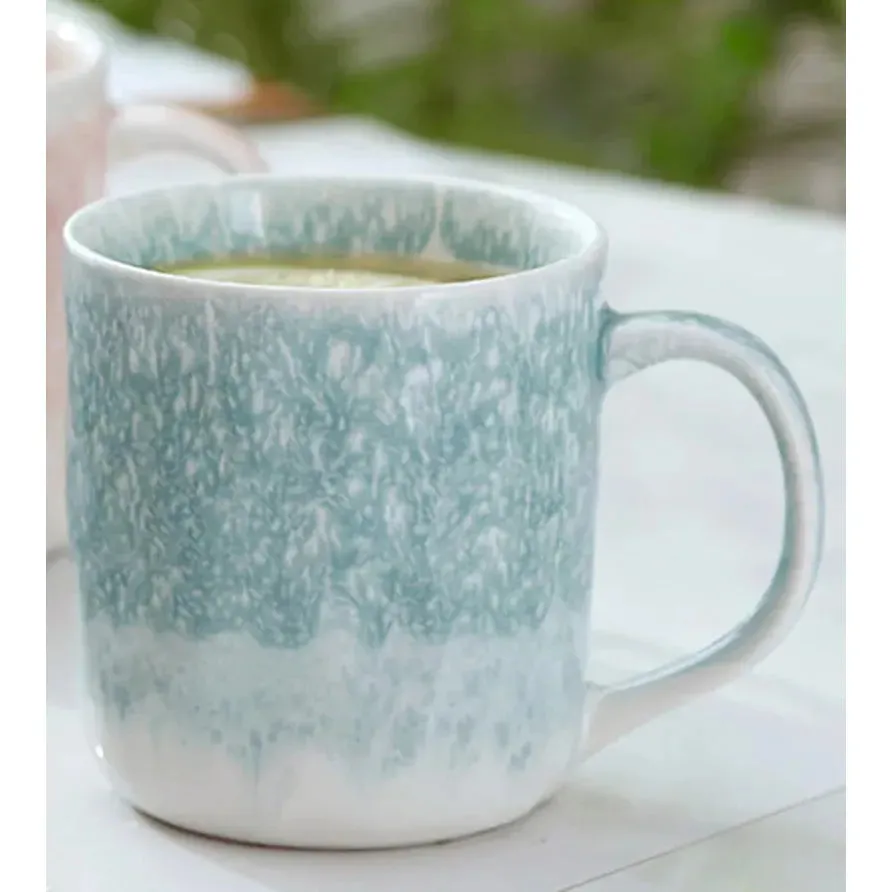 [E101-JS11 sky Blue & White - 380ml] Ceramic Barista Coffee Cup, JS11: sky Blue & White - 380ml
