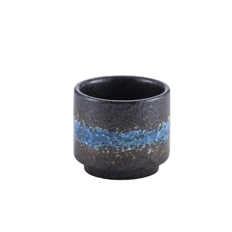 [E96-JS5 Ceramic 200ml-Black & Blue] Ceramic Barista Coffee Cup, JS6: Black & Blue - 200ml