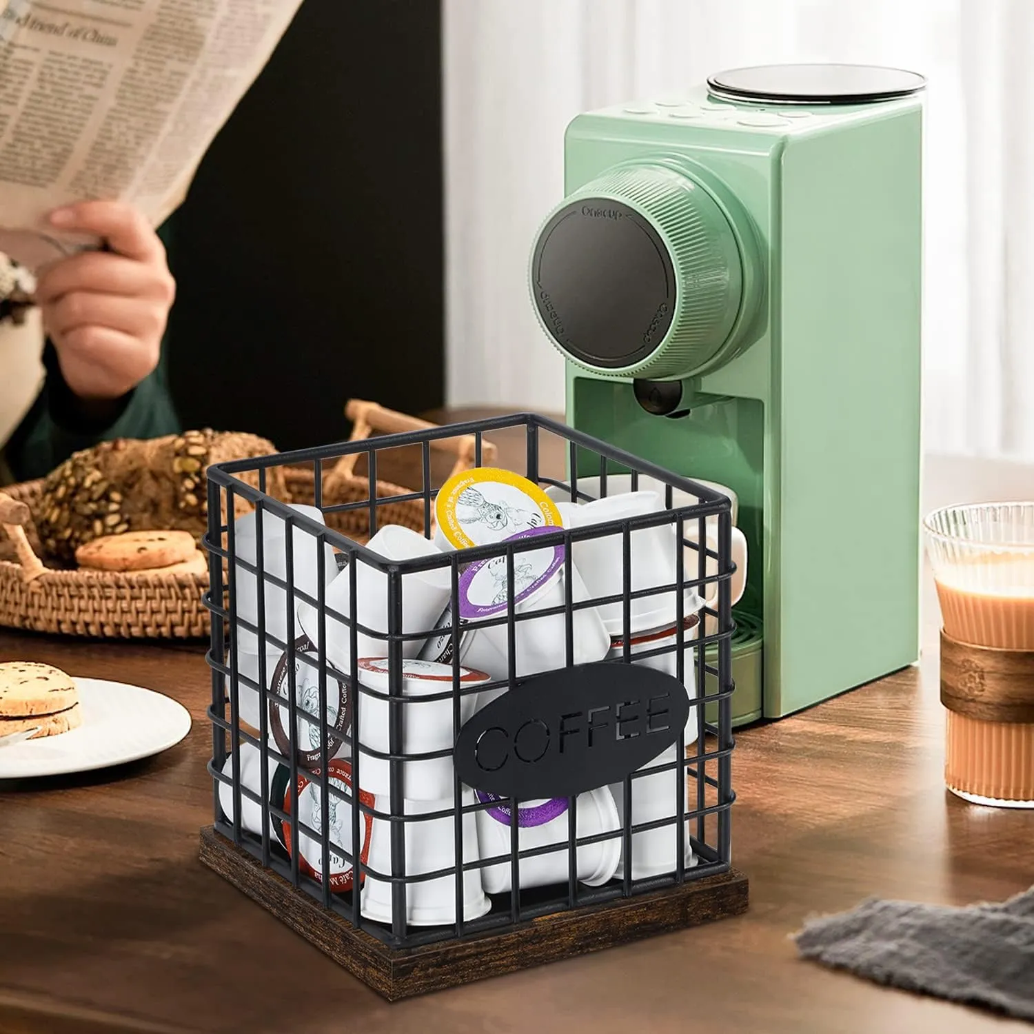 Coffee Capsule Organizer, Wooden Base ELH304 - Black