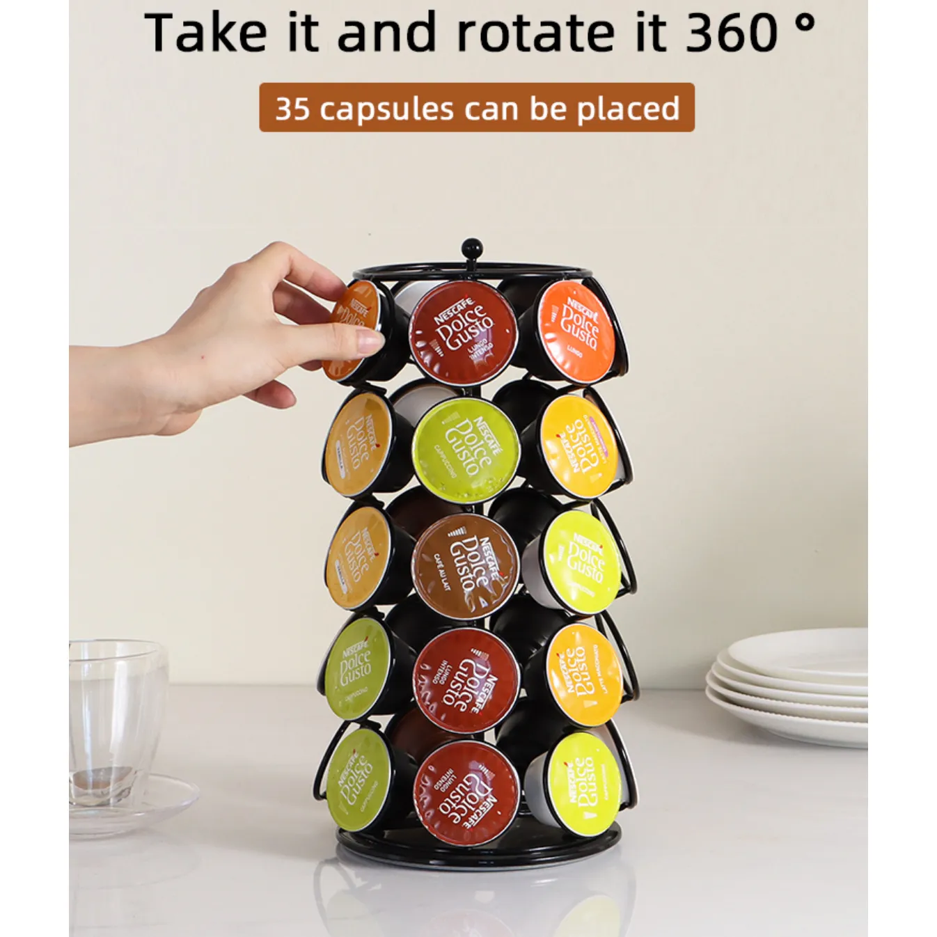 Dolce Gusto Rotating Capsule Holder ELH105: Black - 35 Capsules