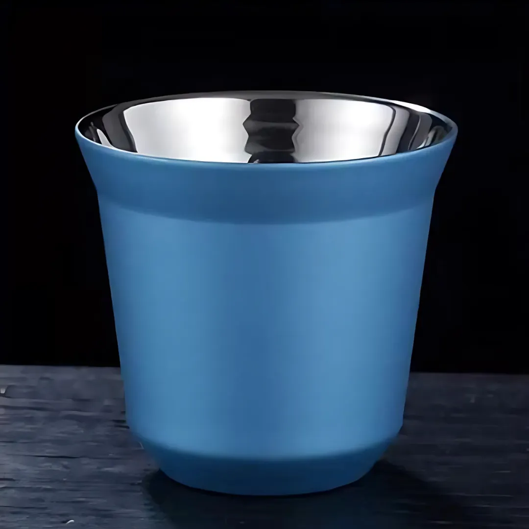 [Espresso cups Light Blue] Double wall, Colored Aluminum Espresso cups, Light Blue - 80ml