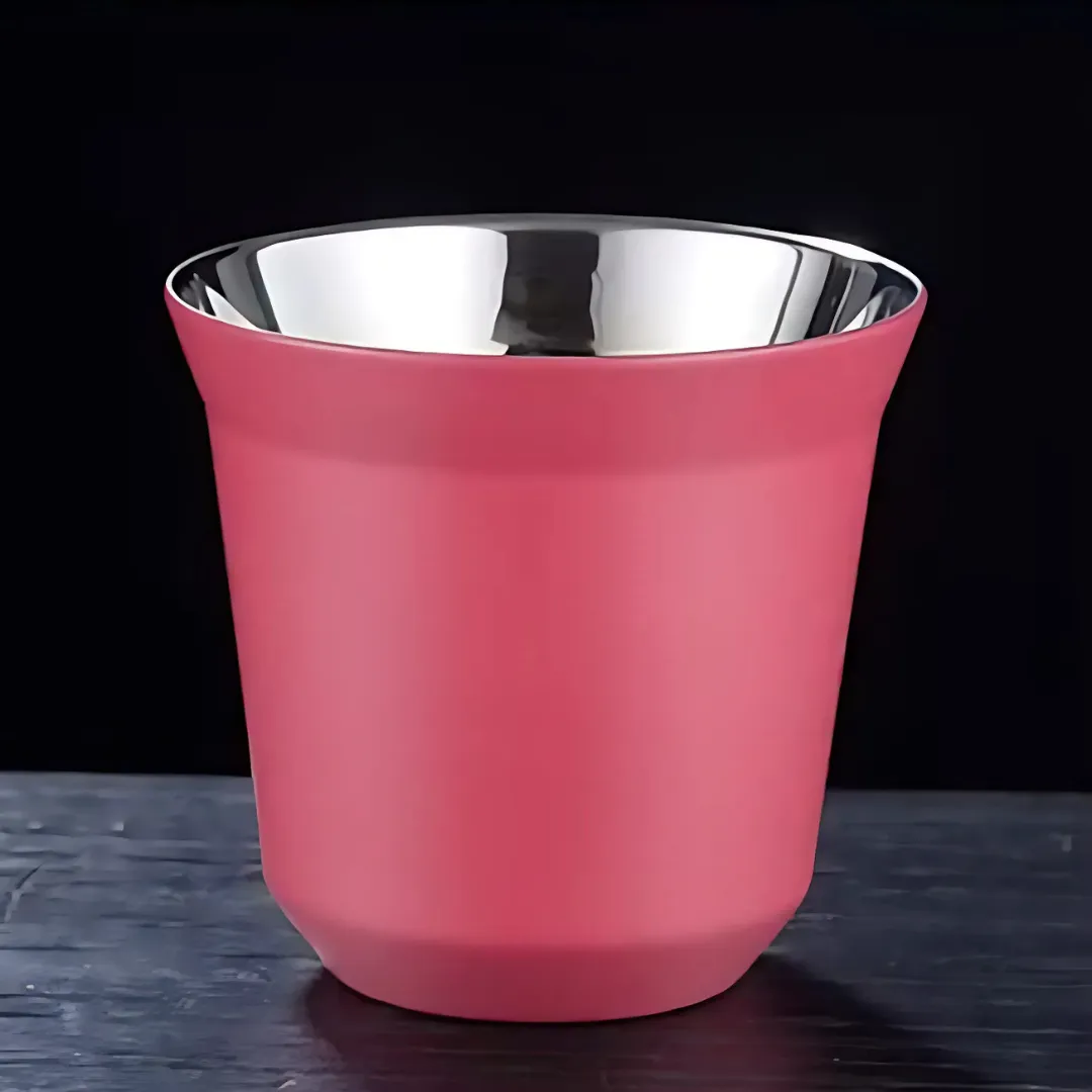 Double wall, Colored Aluminum Espresso cups, Pink - 80ml