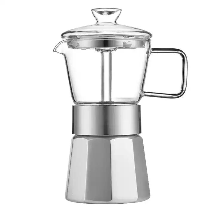 [MOKA-01] Glass and Aluminium Moka pot Coffee Maker - 240ml, 3 Cups